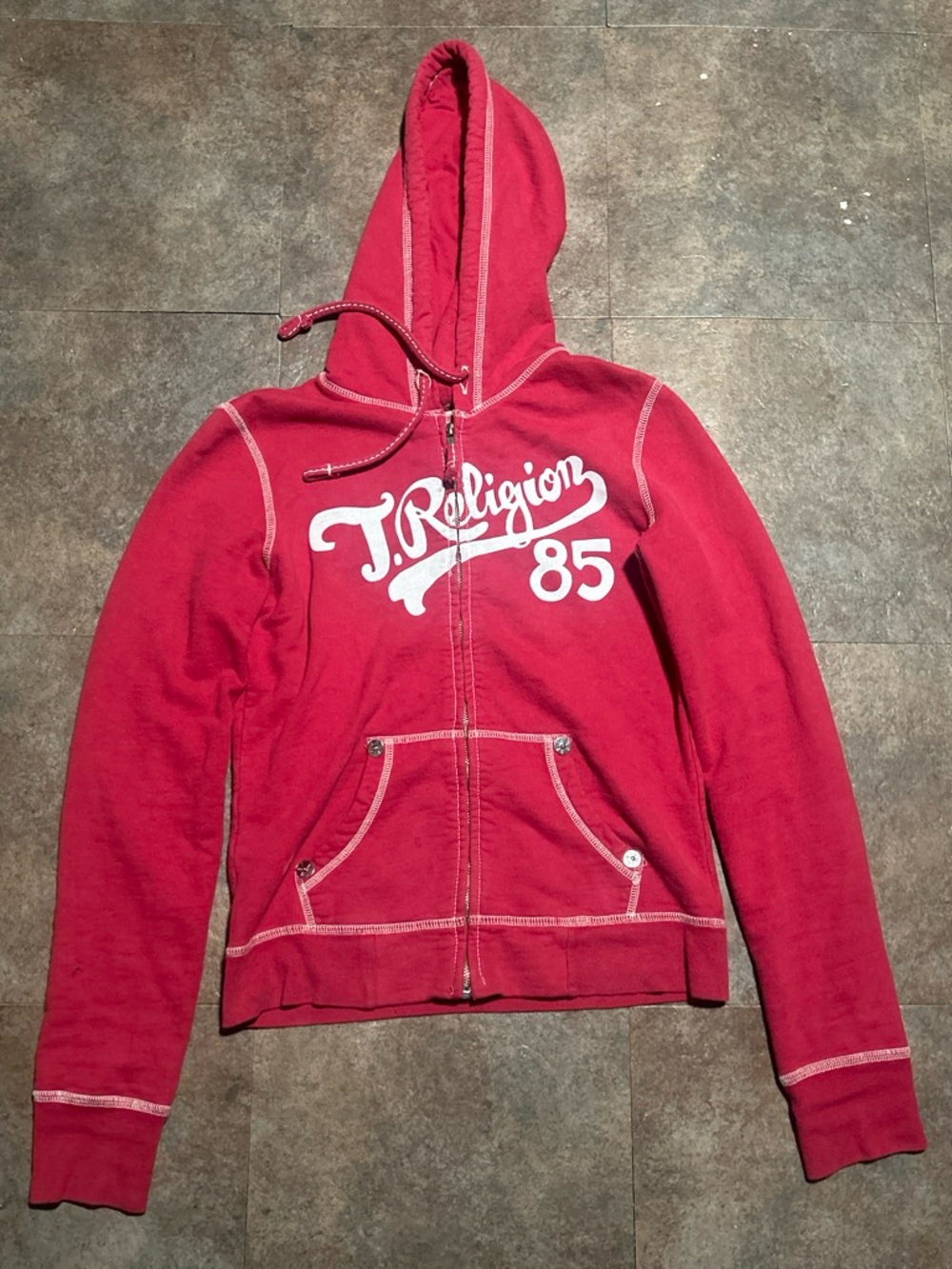 True Religion Red Zip-Up Hoodie Sweatshirt